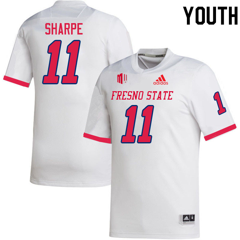 Youth #11 Raylen Sharpe Fresno State Bulldogs College Football Jerseys Stitched-White